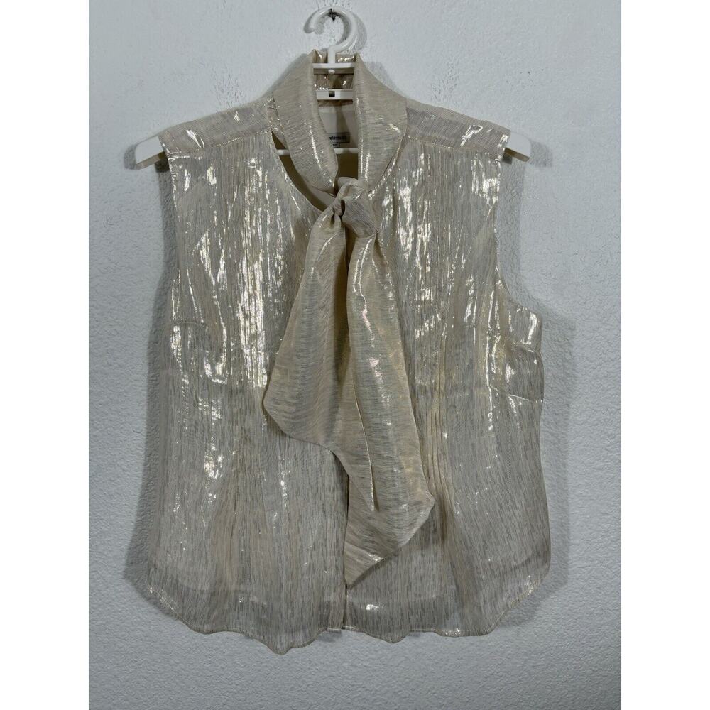J Peterman Top Plus Size 20 Gold Metallic Semi Sheer Lined Sleeveless Silk Blend